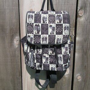 Laurel Burch Black White Wild Cat Quilted Drawstring Sinch Closure Backpack Bag
